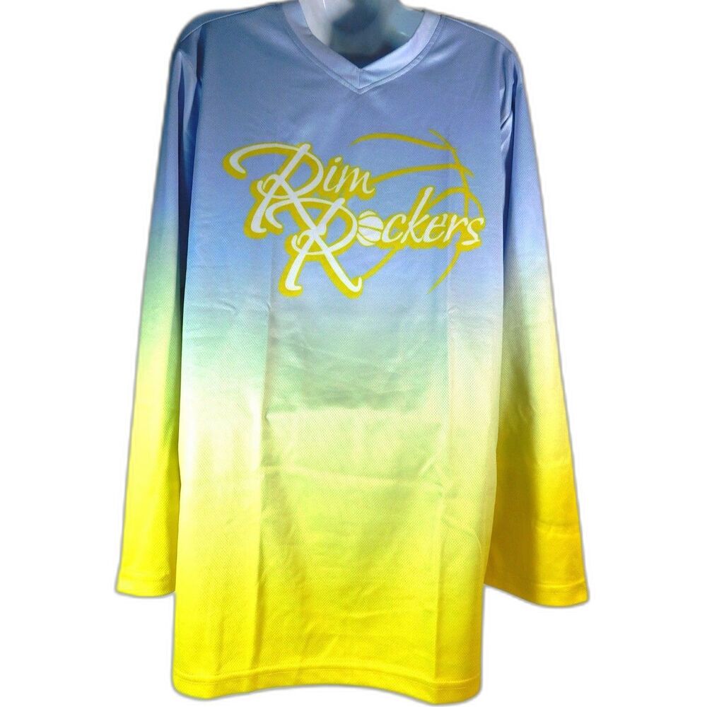 Healy Sportswear Rim Rockers Basketball Jersey Shirt Medium Yellow Blue Ombre